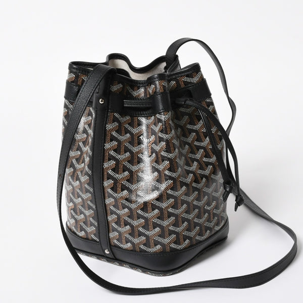 新品同様 GOYARD ゴヤール プティフロ バケットバッグ ショルダーバッグ PVC レザー ブラック 中古 4a007967