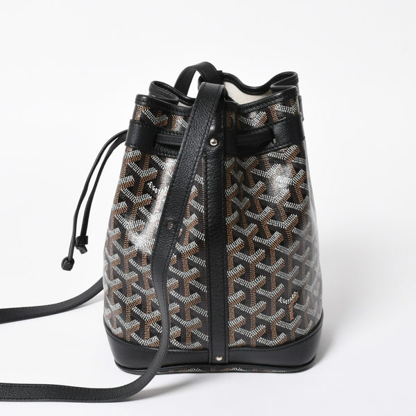 新品同様 GOYARD ゴヤール プティフロ バケットバッグ ショルダーバッグ PVC レザー ブラック 中古 4a007967