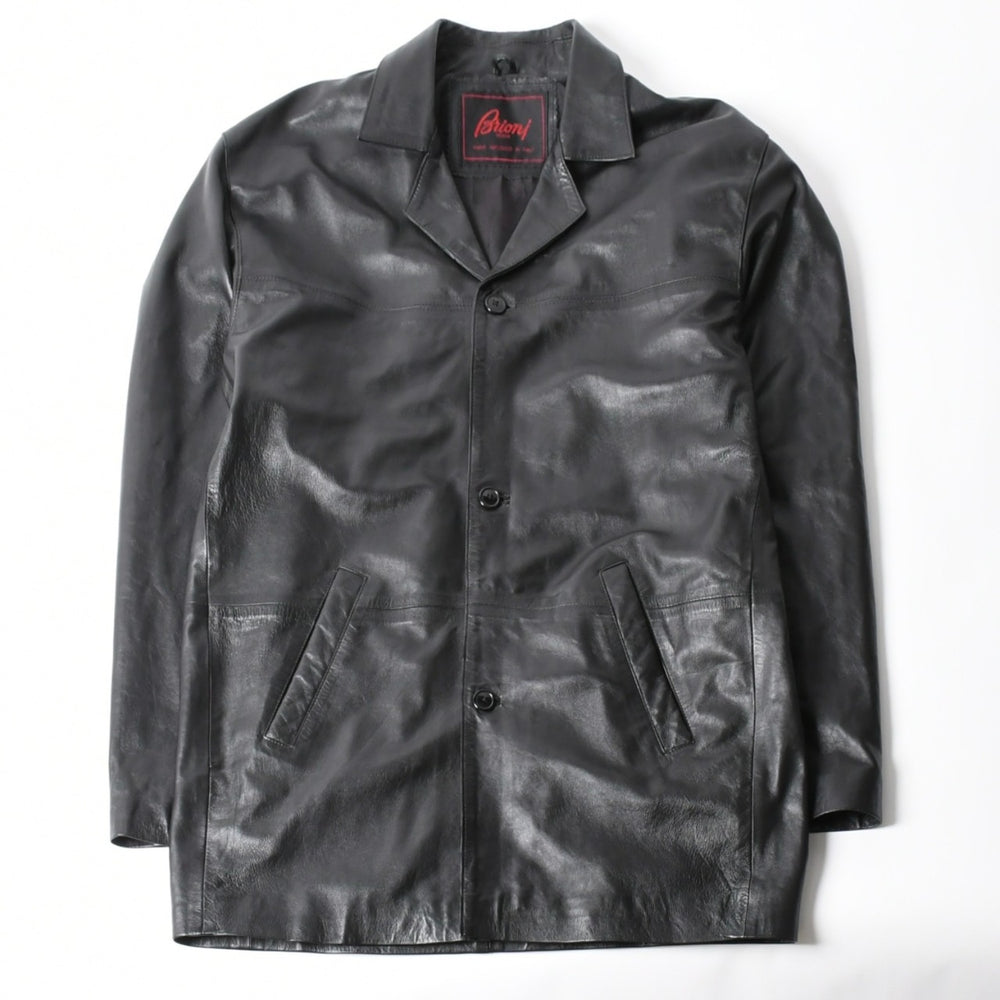 極美品 Brioni ブリオーニ ローマ ジャケット レザージャケット ブラック テーラード イタリア製 中古 4a007451