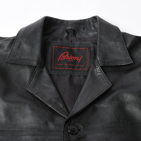 極美品 Brioni ブリオーニ ローマ ジャケット レザージャケット ブラック テーラード イタリア製 中古 4a007451