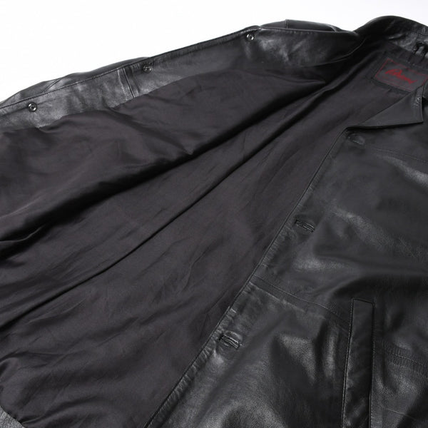 極美品 Brioni ブリオーニ ローマ ジャケット レザージャケット ブラック テーラード イタリア製 中古 4a007451