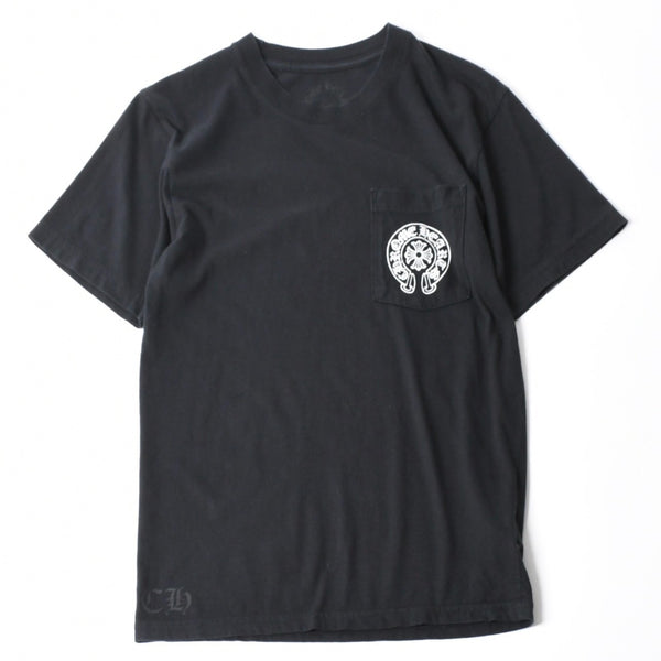 極美品 CHROME HEARTS クロムハーツ 半袖Tシャツ サイズS CHプラス ホースシュー ブラック ホワイト 香港限定 中古 4a007761
