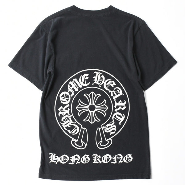 極美品 CHROME HEARTS クロムハーツ 半袖Tシャツ サイズS CHプラス ホースシュー ブラック ホワイト 香港限定 中古 4a007761