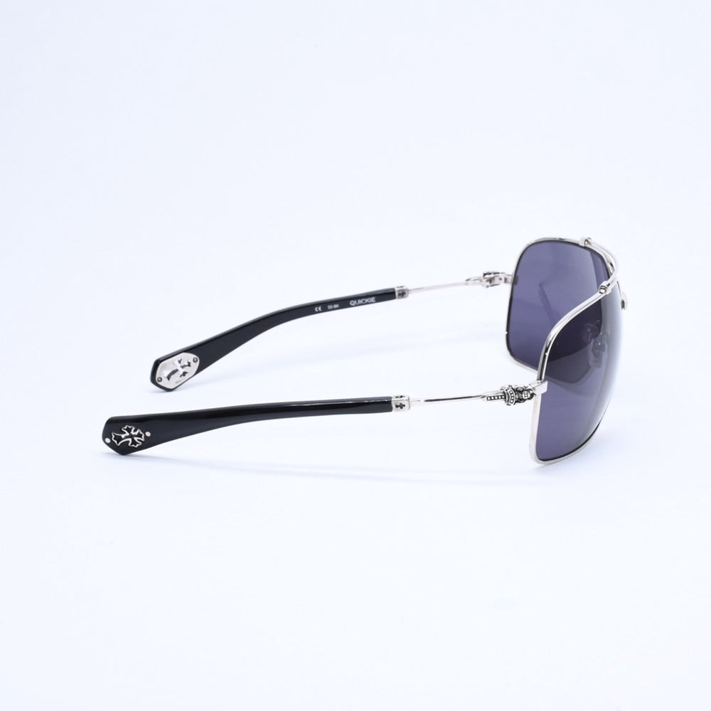 極美品 CHROME HEARTS クロムハーツ QUICKIE ティアドロップ サングラス CHクロス ダガー装飾 ブラック シルバー925 中古 4a007973