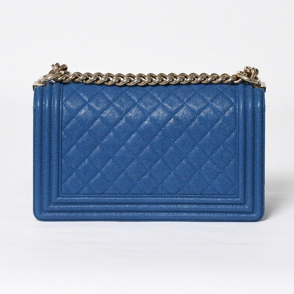 極美品 CHANEL シャネル ボーイシャネル 25 チェーンショルダーバッグ 27番台 ココマーク キャビアスキン ブルー 中古 4a007811