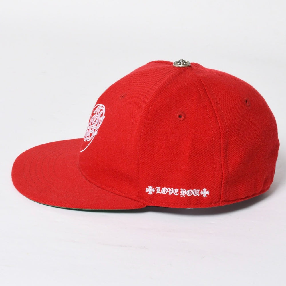 新品同様 CHROME HEARTS クロムハーツ ベースボールキャップ レッド アラベスク模様 ハート クロスボール コンチョ サイズ7 5/8(60.6cm) 中古 4a007975