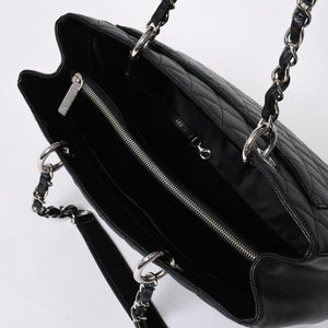 極美品 CHANEL シャネル GST チェーントートバッグ A50995 20番台 ブラック キャビアスキン シルバー金具 ココマーク 中古 4a007794