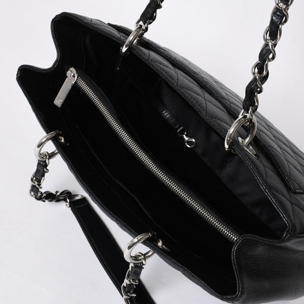 極美品 CHANEL シャネル GST チェーントートバッグ A50995 20番台 ブラック キャビアスキン シルバー金具 ココマーク 中古 4a007794