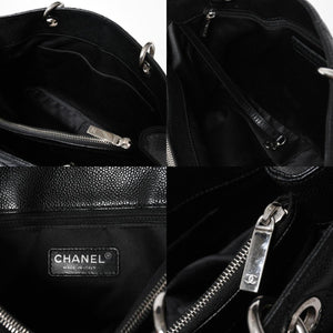 極美品 CHANEL シャネル GST チェーントートバッグ A50995 20番台 ブラック キャビアスキン シルバー金具 ココマーク 中古 4a007794