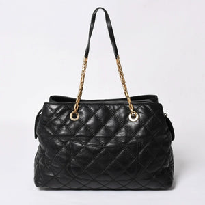 極美品 CHANEL シャネル チェーントートバッグ 15番台 ココマーク マトラッセ レザー ブラック ゴールド金具 中古 4a007780