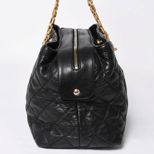 極美品 CHANEL シャネル チェーントートバッグ 15番台 ココマーク マトラッセ レザー ブラック ゴールド金具 中古 4a007780