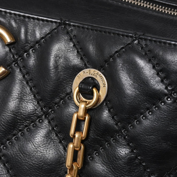 極美品 CHANEL シャネル チェーントートバッグ 15番台 ココマーク マトラッセ レザー ブラック ゴールド金具 中古 4a007780