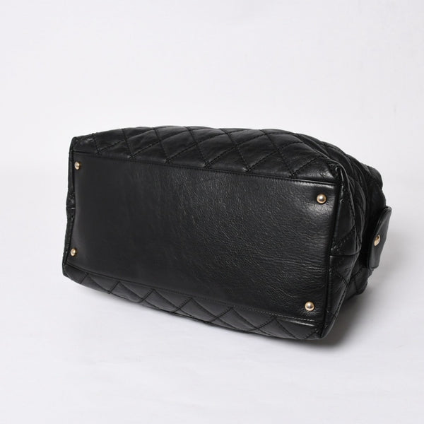 極美品 CHANEL シャネル チェーントートバッグ 15番台 ココマーク マトラッセ レザー ブラック ゴールド金具 中古 4a007780