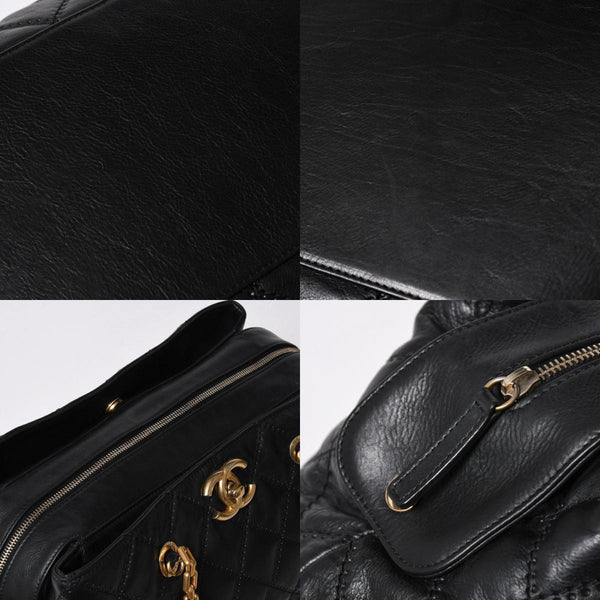 極美品 CHANEL シャネル チェーントートバッグ 15番台 ココマーク マトラッセ レザー ブラック ゴールド金具 中古 4a007780