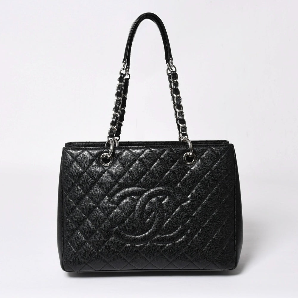 極美品 CHANEL シャネル GST チェーントートバッグ A50995 20番台 ブラック キャビアスキン シルバー金具 ココマーク 中古 4a007794