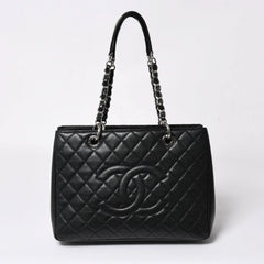 極美品 CHANEL シャネル GST チェーントートバッグ A50995 20番台 ブラック キャビアスキン シルバー金具 ココマーク 中古 4a007794