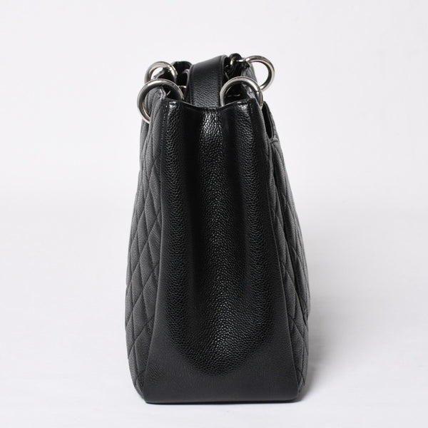 極美品 CHANEL シャネル GST チェーントートバッグ A50995 20番台 ブラック キャビアスキン シルバー金具 ココマーク 中古 4a007794