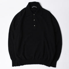 極美品 CHROME HEARTS クロムハーツ 長袖ニットポロシャツ サイズM クロスボール ブラック シルバー925 中古 4a008132