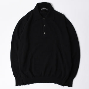 極美品 CHROME HEARTS クロムハーツ 長袖ニットポロシャツ サイズM クロスボール ブラック シルバー925 中古 4a008132