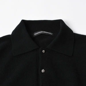 極美品 CHROME HEARTS クロムハーツ 長袖ニットポロシャツ サイズM クロスボール ブラック シルバー925 中古 4a008132