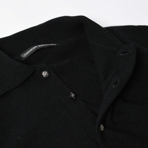 極美品 CHROME HEARTS クロムハーツ 長袖ニットポロシャツ サイズM クロスボール ブラック シルバー925 中古 4a008132