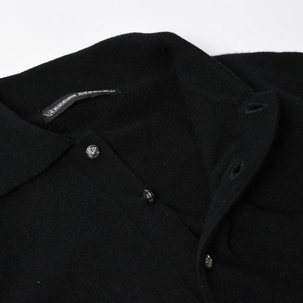 極美品 CHROME HEARTS クロムハーツ 長袖ニットポロシャツ サイズM クロスボール ブラック シルバー925 中古 4a008132