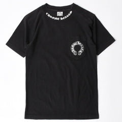 極美品 CHROME HEARTS クロムハーツ オールド 半袖Tシャツ サイズS フローラルクロス ホースシュー ブラック 中古 4a007948