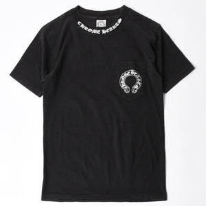 極美品 CHROME HEARTS クロムハーツ オールド 半袖Tシャツ サイズS フローラルクロス ホースシュー ブラック 中古 4a007948