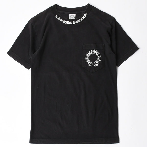 極美品 CHROME HEARTS クロムハーツ オールド 半袖Tシャツ サイズS フローラルクロス ホースシュー ブラック 中古 4a007948