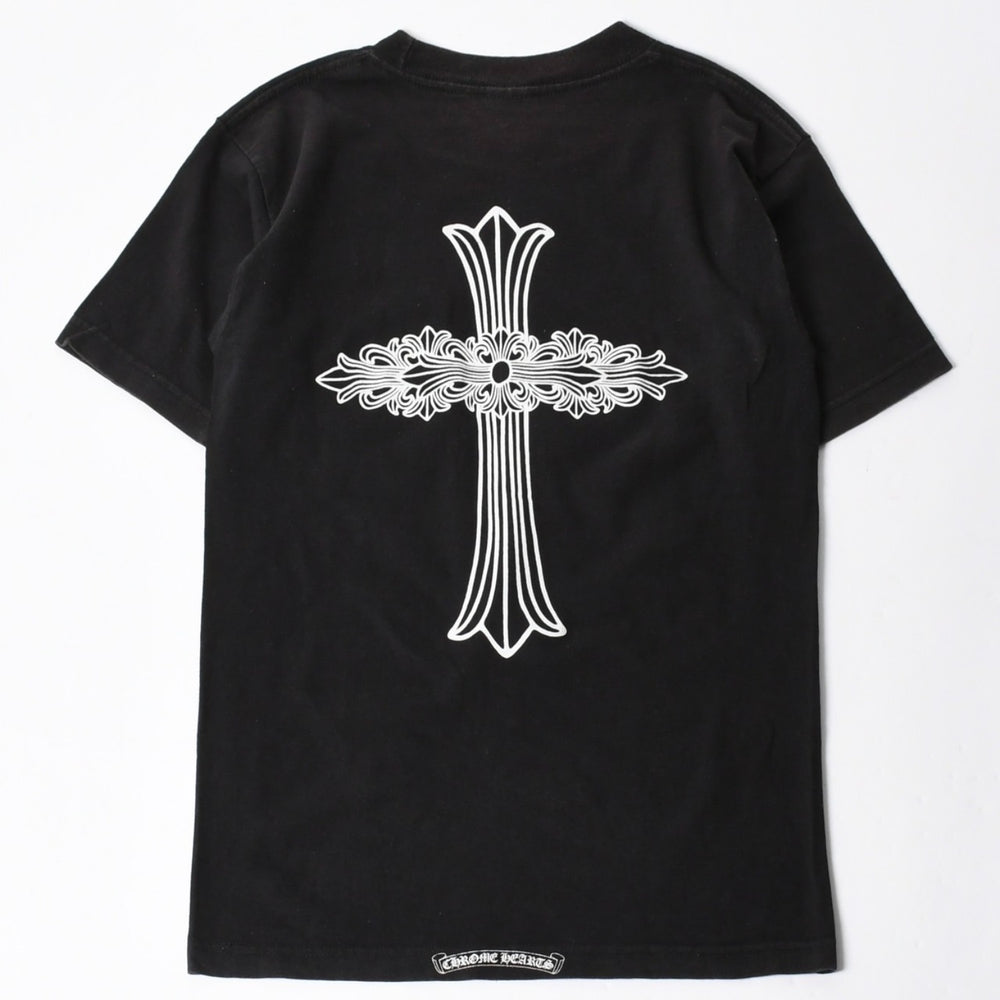 極美品 CHROME HEARTS クロムハーツ オールド 半袖Tシャツ サイズS フローラルクロス ホースシュー ブラック 中古 4a007948