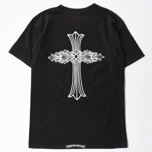 極美品 CHROME HEARTS クロムハーツ オールド 半袖Tシャツ サイズS フローラルクロス ホースシュー ブラック 中古 4a007948