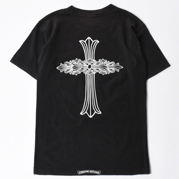極美品 CHROME HEARTS クロムハーツ オールド 半袖Tシャツ サイズS フローラルクロス ホースシュー ブラック 中古 4a007948