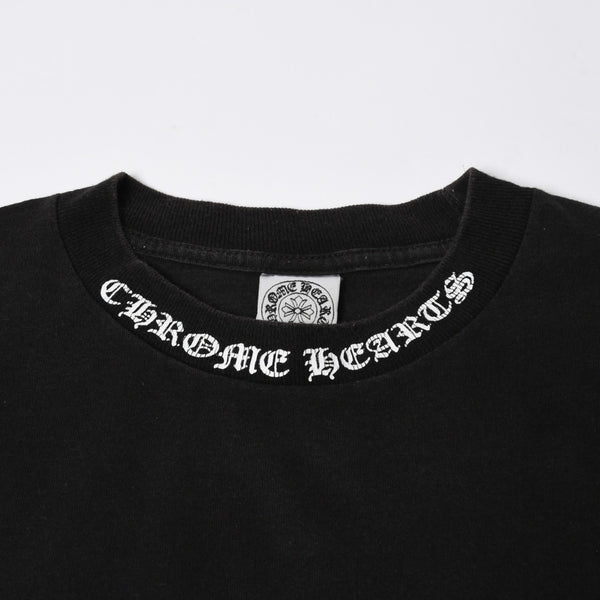 極美品 CHROME HEARTS クロムハーツ オールド 半袖Tシャツ サイズS フローラルクロス ホースシュー ブラック 中古 4a007948