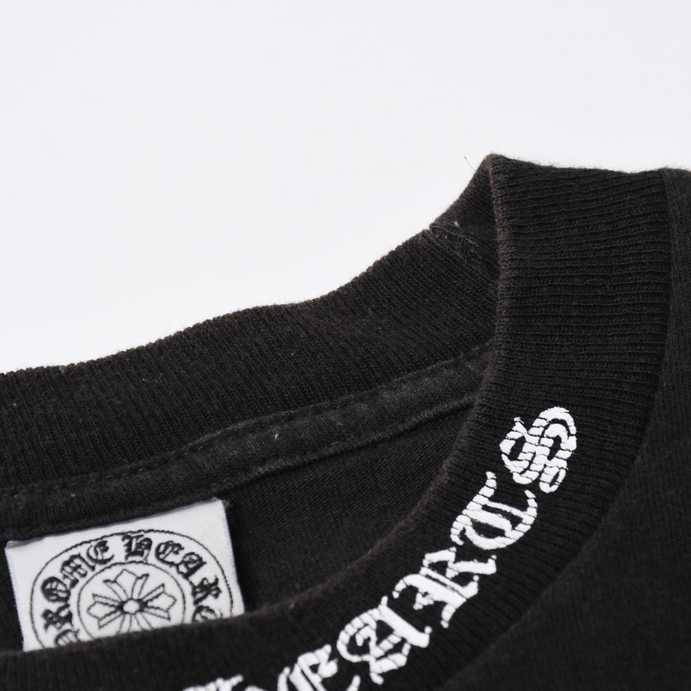 極美品 CHROME HEARTS クロムハーツ オールド 半袖Tシャツ サイズS フローラルクロス ホースシュー ブラック 中古 4a007948