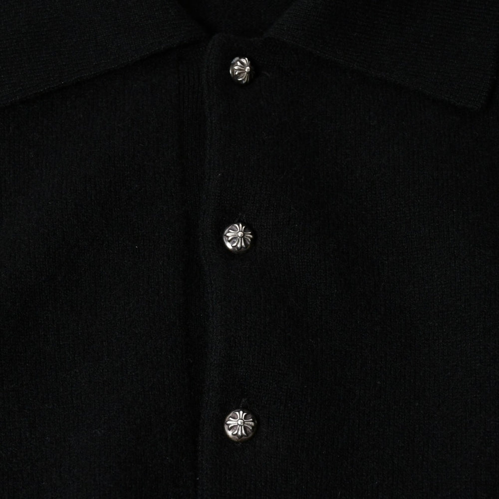 極美品 CHROME HEARTS クロムハーツ 長袖ニットポロシャツ サイズM クロスボール ブラック シルバー925 中古 4a008132