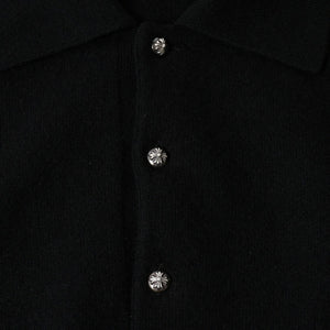 極美品 CHROME HEARTS クロムハーツ 長袖ニットポロシャツ サイズM クロスボール ブラック シルバー925 中古 4a008132
