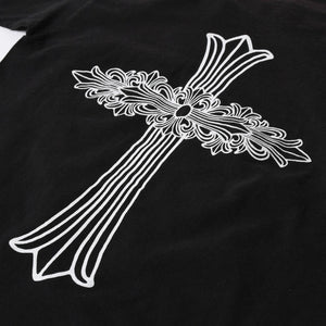 極美品 CHROME HEARTS クロムハーツ オールド 半袖Tシャツ サイズS フローラルクロス ホースシュー ブラック 中古 4a007948