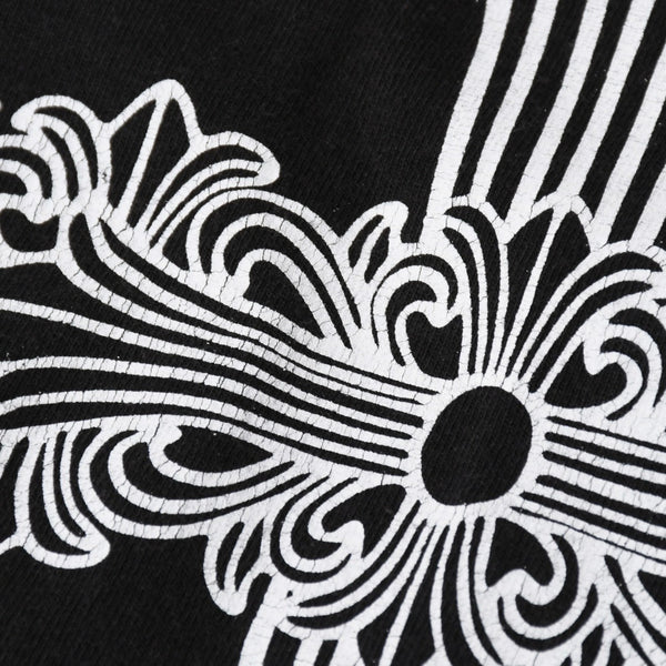 極美品 CHROME HEARTS クロムハーツ オールド 半袖Tシャツ サイズS フローラルクロス ホースシュー ブラック 中古 4a007948