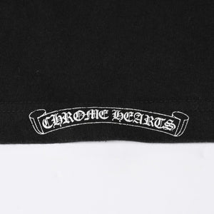 極美品 CHROME HEARTS クロムハーツ オールド 半袖Tシャツ サイズS フローラルクロス ホースシュー ブラック 中古 4a007948