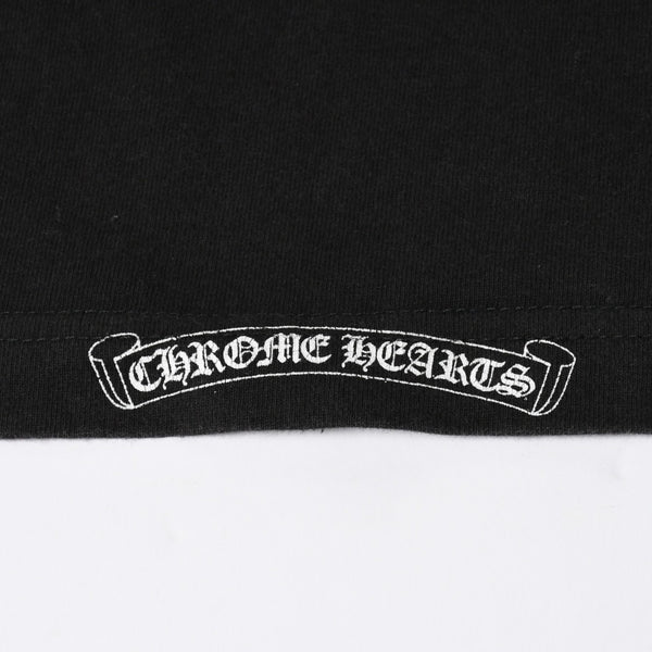 極美品 CHROME HEARTS クロムハーツ オールド 半袖Tシャツ サイズS フローラルクロス ホースシュー ブラック 中古 4a007948