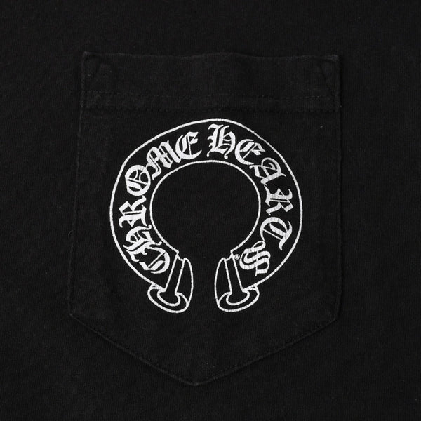 極美品 CHROME HEARTS クロムハーツ オールド 半袖Tシャツ サイズS フローラルクロス ホースシュー ブラック 中古 4a007948