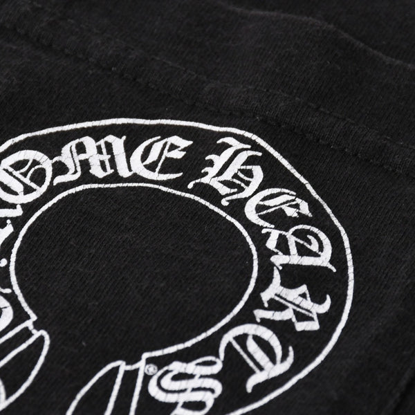 極美品 CHROME HEARTS クロムハーツ オールド 半袖Tシャツ サイズS フローラルクロス ホースシュー ブラック 中古 4a007948