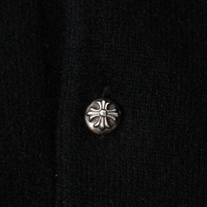 極美品 CHROME HEARTS クロムハーツ 長袖ニットポロシャツ サイズM クロスボール ブラック シルバー925 中古 4a008132