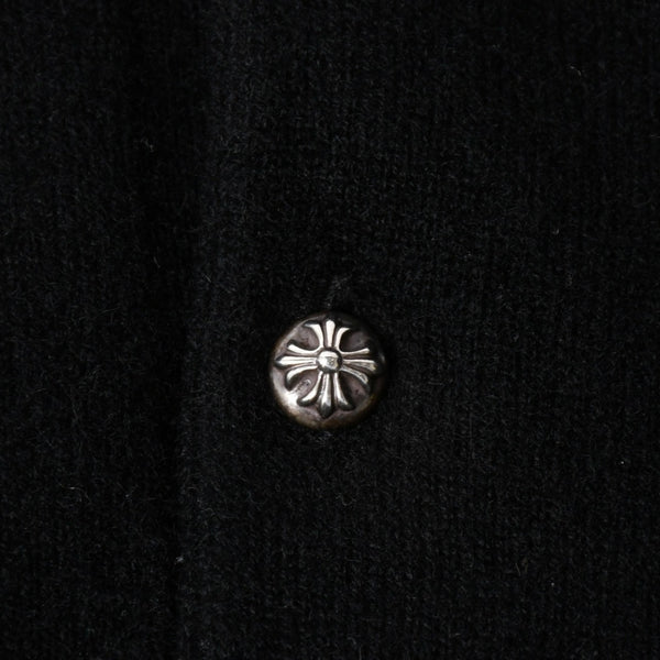 極美品 CHROME HEARTS クロムハーツ 長袖ニットポロシャツ サイズM クロスボール ブラック シルバー925 中古 4a008132