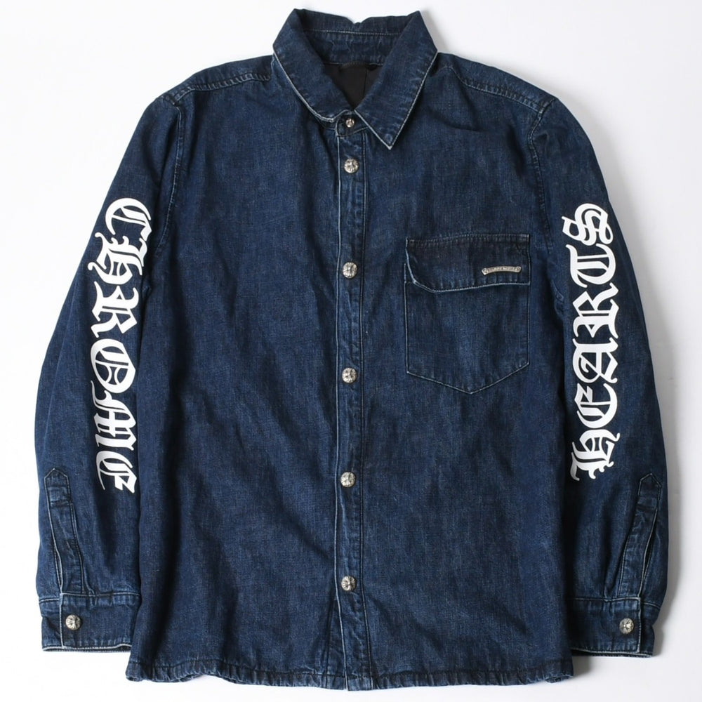 極美品 CHROME HEARTS クロムハーツ ウォーキン シャツ ガレージ ウォッシュ デニムジャケット クロスボールボタン CHプラス サイズXL 中古 4a008255