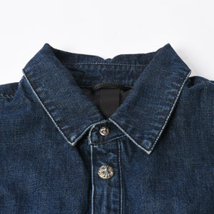 極美品 CHROME HEARTS クロムハーツ ウォーキン シャツ ガレージ ウォッシュ デニムジャケット クロスボールボタン CHプラス サイズXL 中古 4a008255