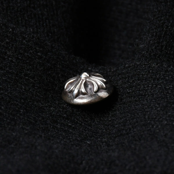 極美品 CHROME HEARTS クロムハーツ 長袖ニットポロシャツ サイズM クロスボール ブラック シルバー925 中古 4a008132