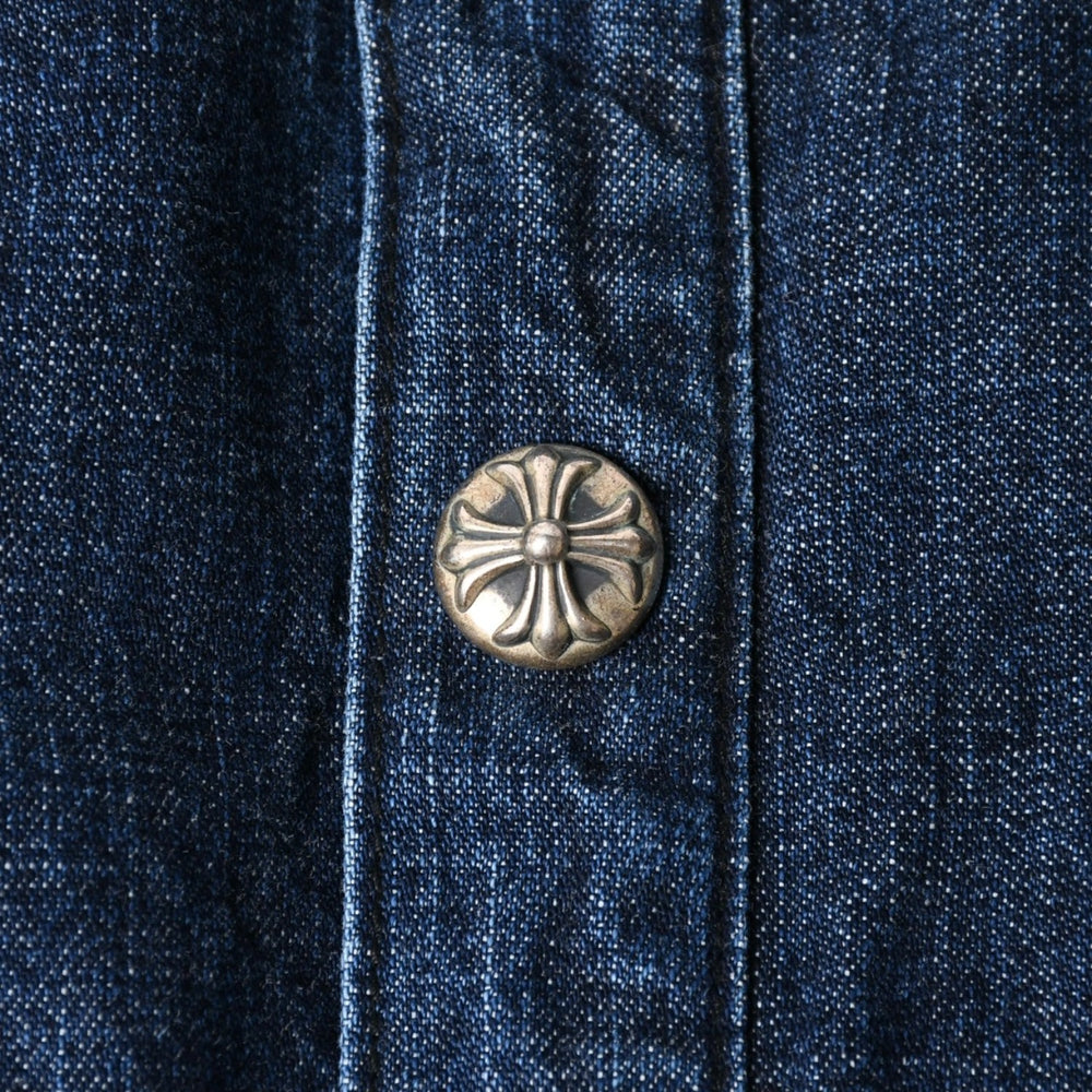 極美品 CHROME HEARTS クロムハーツ ウォーキン シャツ ガレージ ウォッシュ デニムジャケット クロスボールボタン CHプラス サイズXL 中古 4a008255