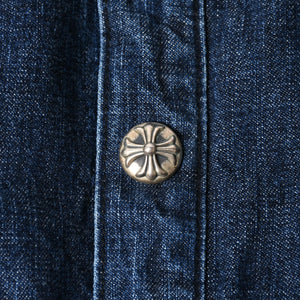 極美品 CHROME HEARTS クロムハーツ ウォーキン シャツ ガレージ ウォッシュ デニムジャケット クロスボールボタン CHプラス サイズXL 中古 4a008255
