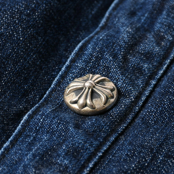 極美品 CHROME HEARTS クロムハーツ ウォーキン シャツ ガレージ ウォッシュ デニムジャケット クロスボールボタン CHプラス サイズXL 中古 4a008255